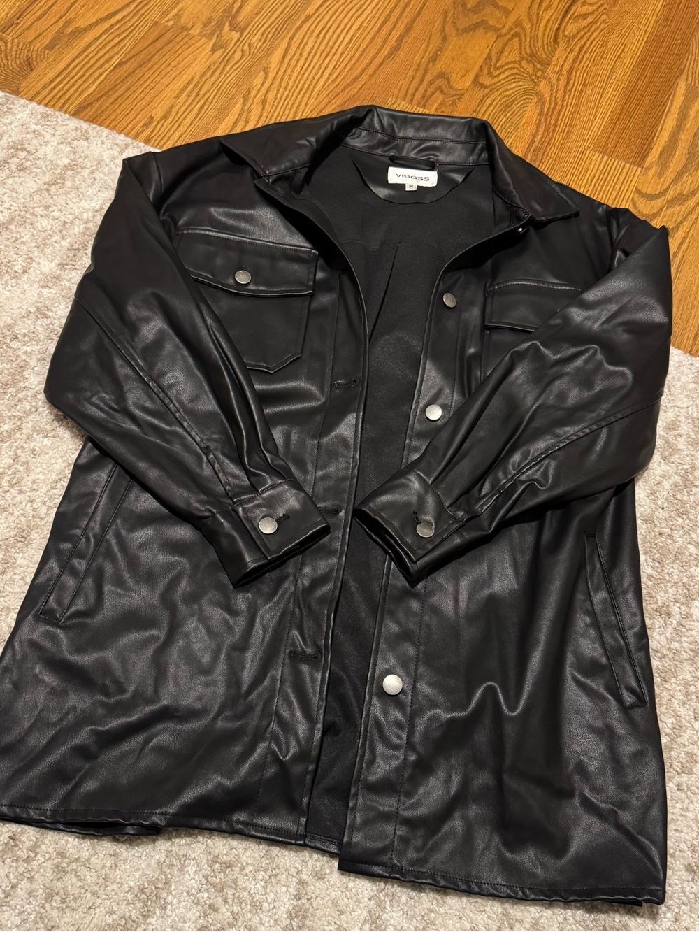 Vigoss Black Faux Leather Overshirt Shacket